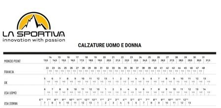 چارت سایز لسپورتیوا