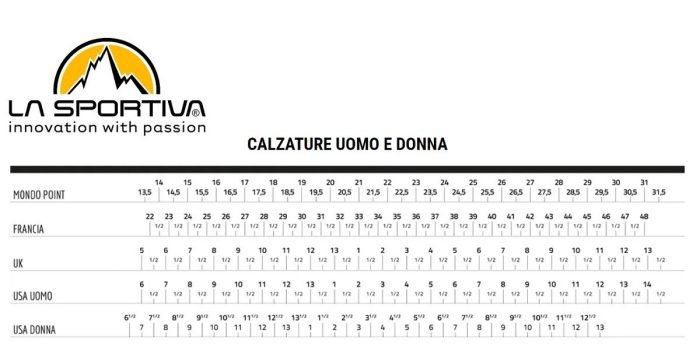 چارت سایز لسپورتیوا